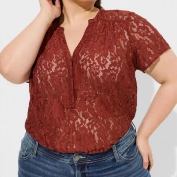 Torrid Harper Womens Lace Unlined Short Sleeve V-Neck Top Blouse Plus 5X - Picture 1 of 10